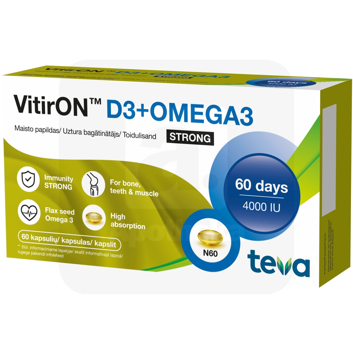 VITIRON D3+OMEGA3 STRONG KAPSLID 4000IU N60 - Изображение товара