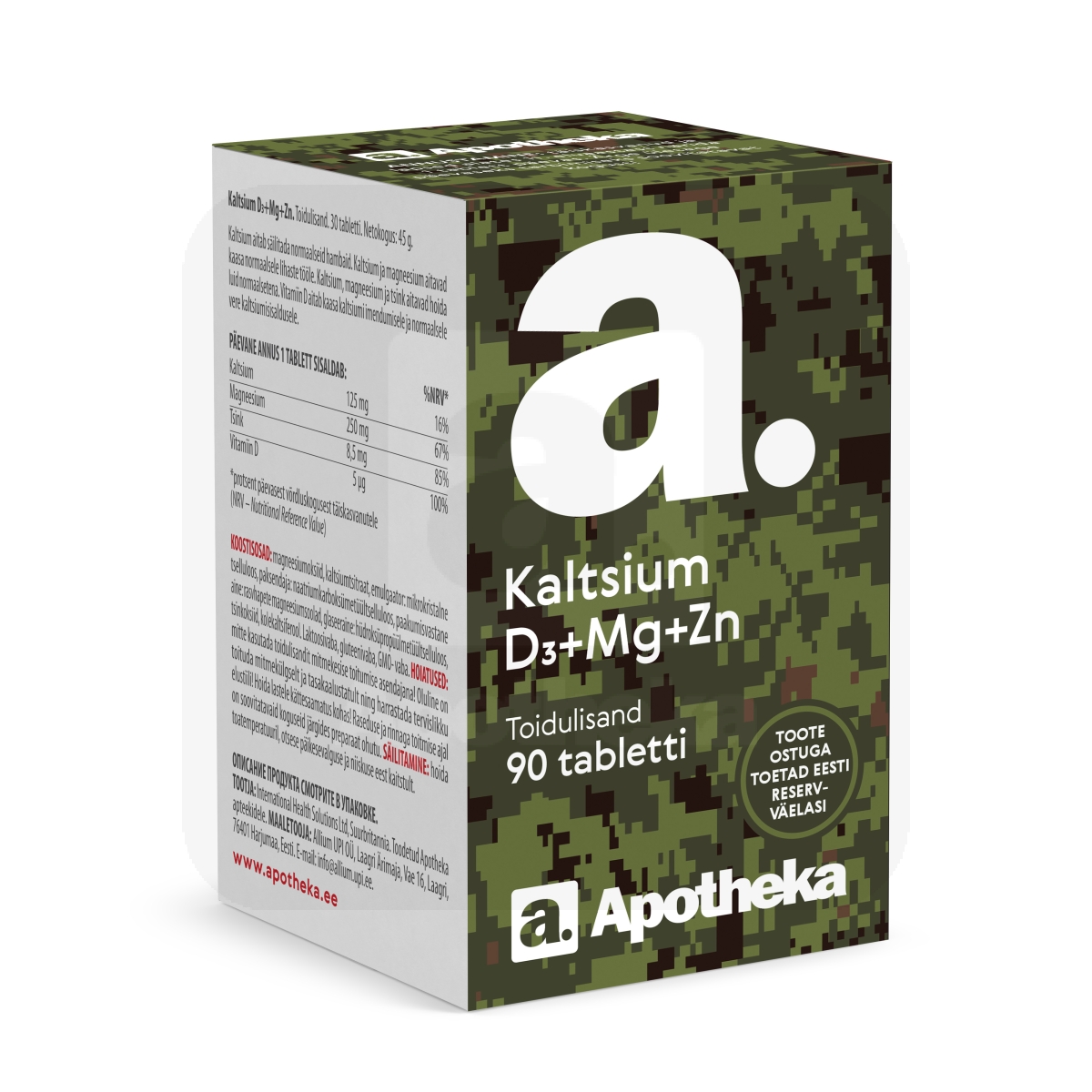 A. KALTSIUM+D3+MG+ZN TABLETID N90 - Изображение товара 1