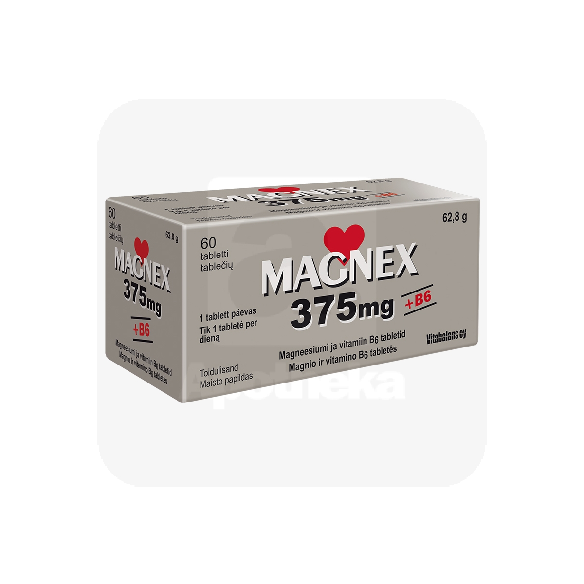 MAGNEX + VITAMIIN B6 TBL 375/2,2MG N60 - Изображение товара