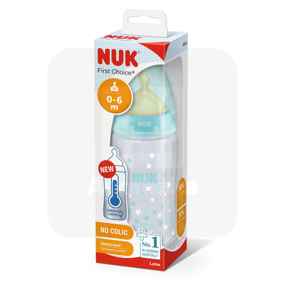 NUK FC+ LUTIPUDEL (LATEKS) 0-6K TEMP.NÄIDIKUGA 300ML - Изображение товара