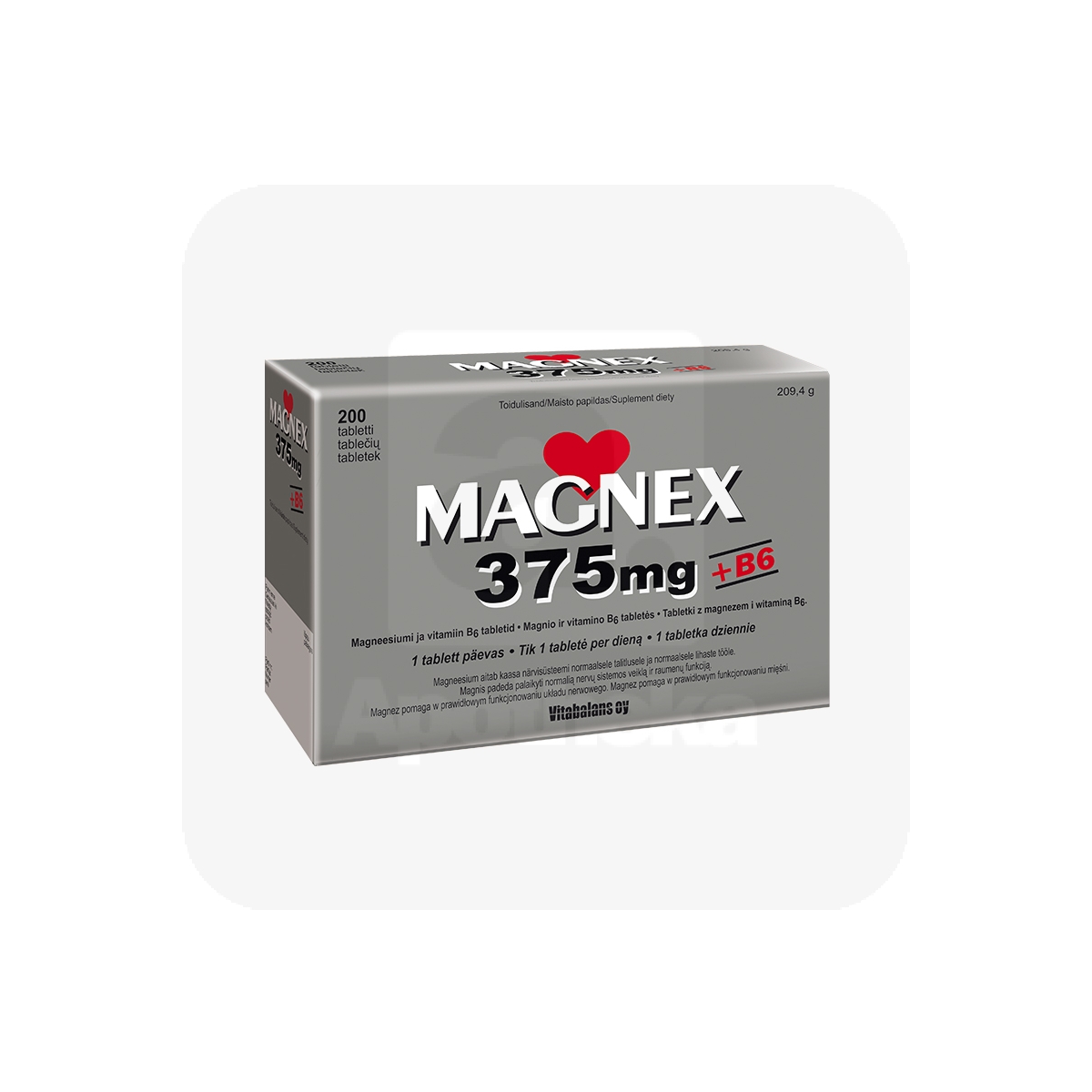 MAGNEX + VITAMIIN B6 TBL 375/2,2MG N200 - Изображение товара