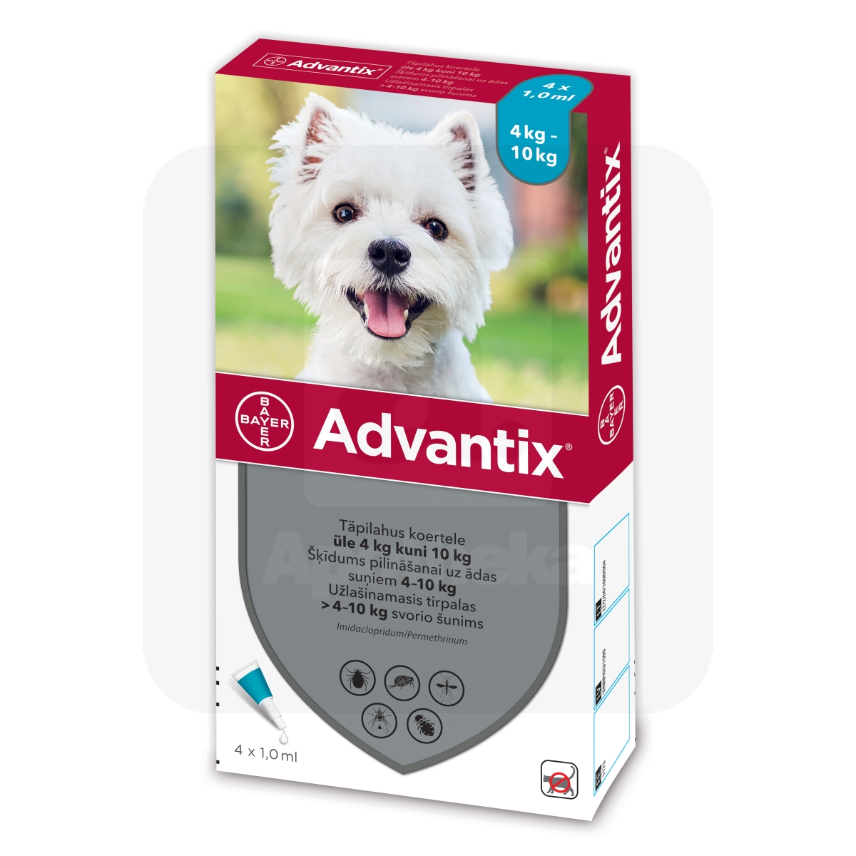 ADVANTIX TÄPILAHUS 500MG+100MG/ML 1ML N4 (>4-10KG) - Изображение товара