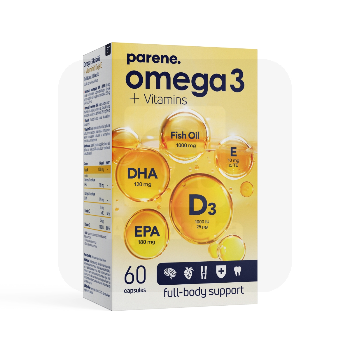 PARENE OMEGA-3 1000MG + D3 25MCG + VIT E 10MG CAPS N60 - Изображение товара